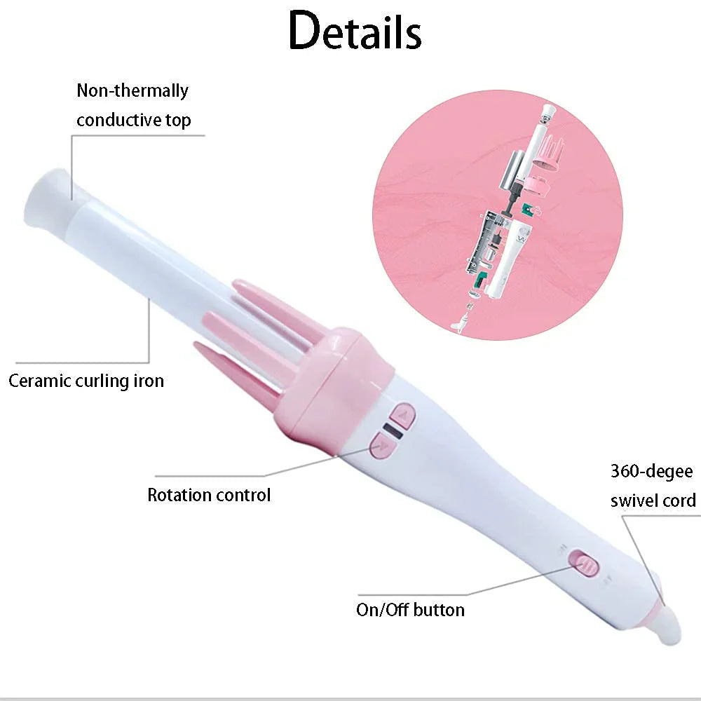 Automatic Pink Hair Curler Spin 360° Rotating Hair Styling Roller